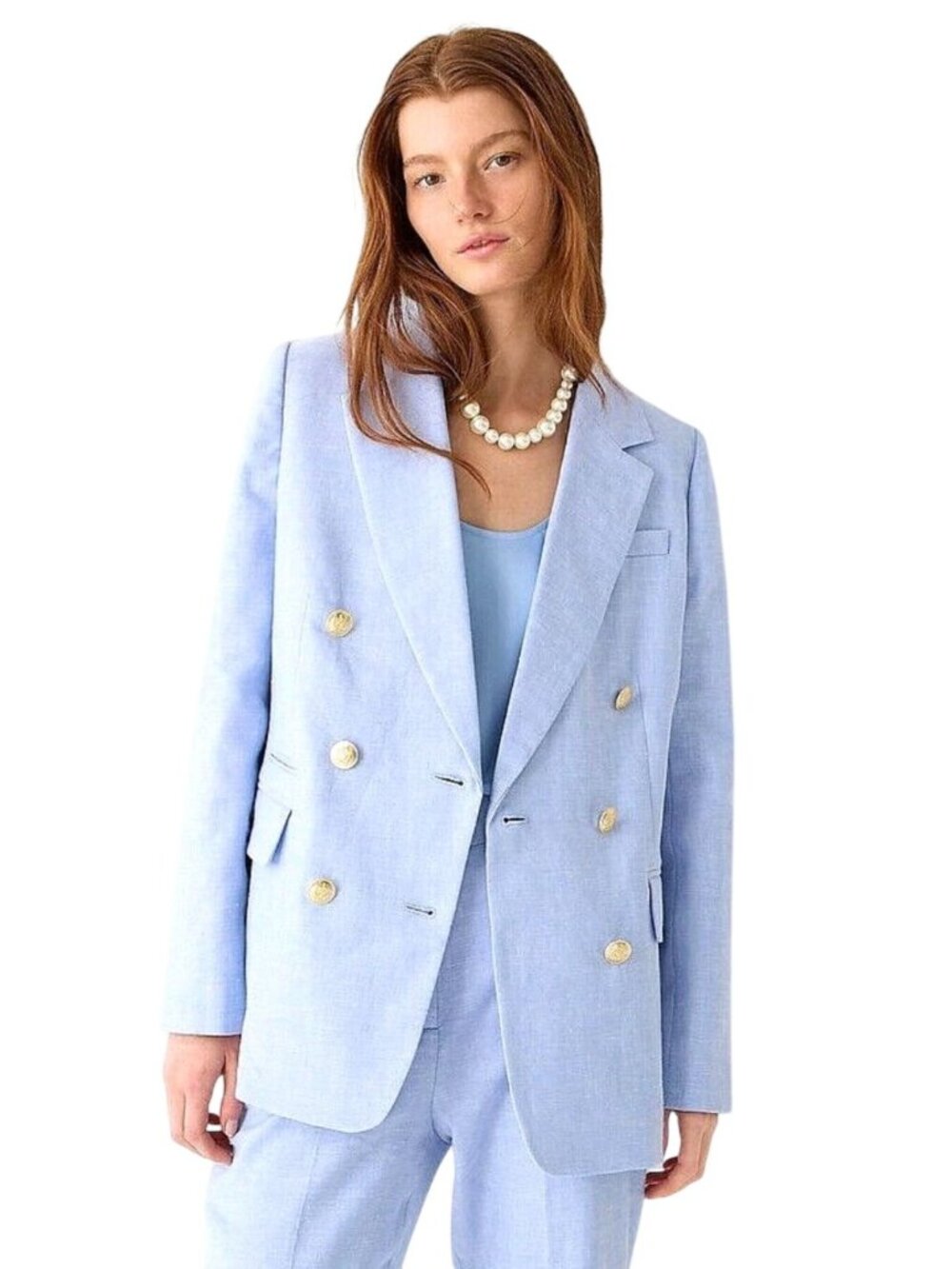 J.Crew Bristol Double-breasted Blazer Peri Breeze Stretch Linen Blend Size 16